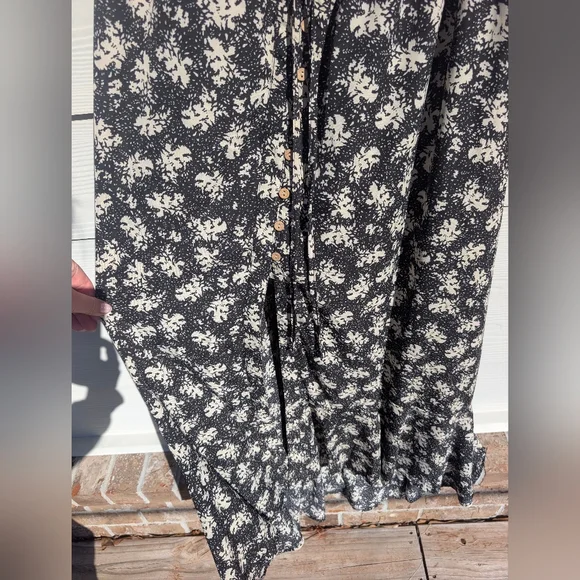 Promesa Skirt Black Size S Floral Maxi High Waist Elastic Buttondown Ties Flowy - Picture 5 of 7